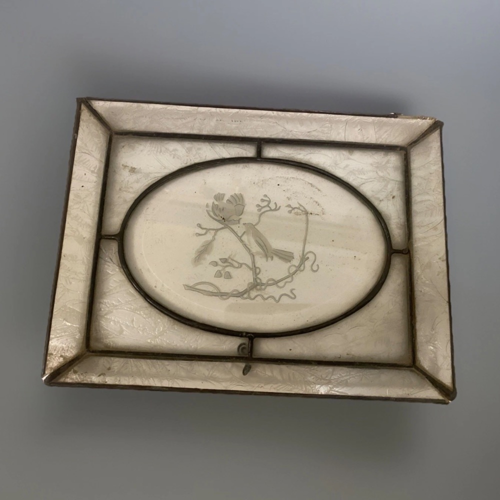 1930s Art Deco Glass Vanity Jewelry Tray Bird Motif Architectural Salvage Decor
